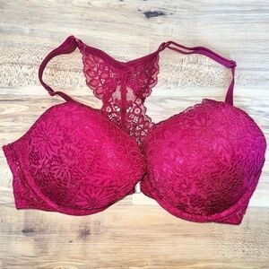Auden Red Pushup Demi Coverage Racerback Front Closure Bra Size 34D